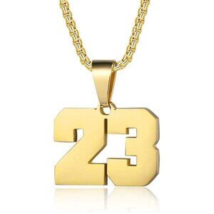 Michael Jordan # 23 Air Gold Necklace 18K Gold Plated Number‎ Pendant Sta…